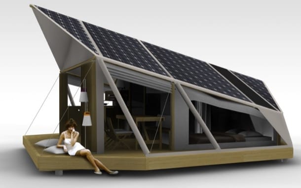 Tienda de campaña con energía solar exterior moderno refugio Leav para camping