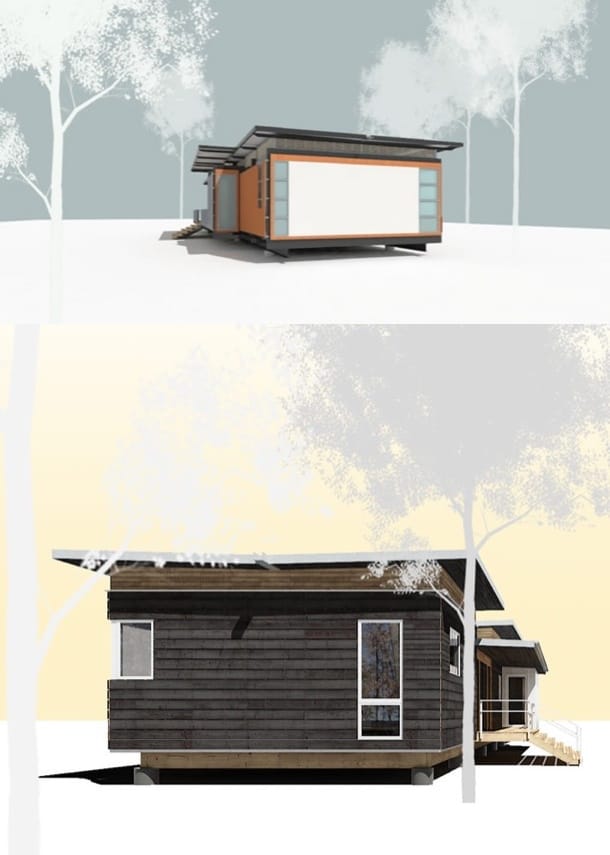 lateral casa Dogtrot Mod con diferentes acabados