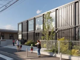 HIBINOSEKKEI youji no shiro guarderia fachada corrugada