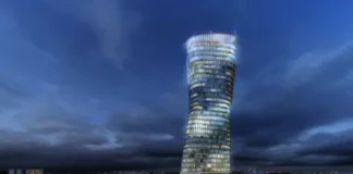 render de rascacielos para propuesta de ayuntamiento de Netanya (Israel).