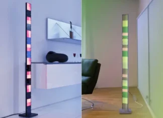 Dos configuraciones de la lámpara Luna, un diseño esbelto de lámpara de pie.