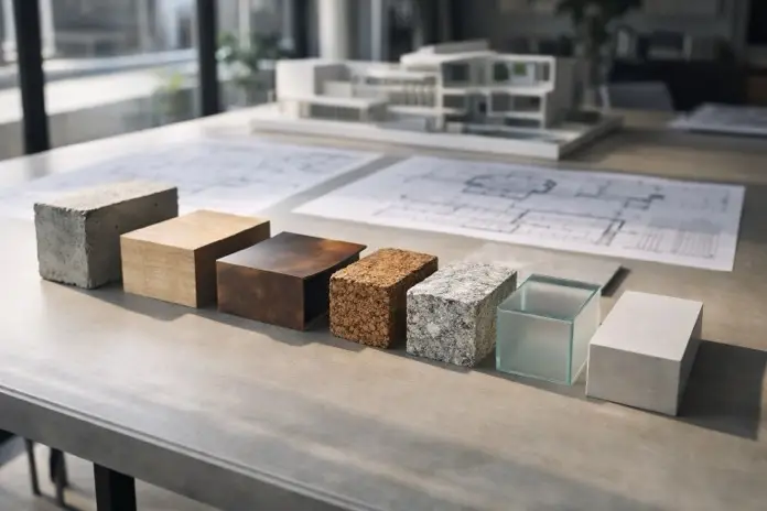 Bloques con algunos de los materiales empleados en arquitectura.