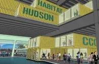 Transformación del Pier 57 en Nueva York, con contenedores de carga.